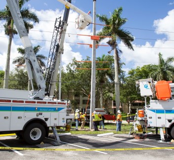 Wooden poles are replaced with concrete poles.