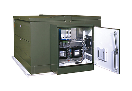 green pad-mounted underground distribution switchgear with LVE Door open interior door panel green pad-mounted underground distribution switchgear