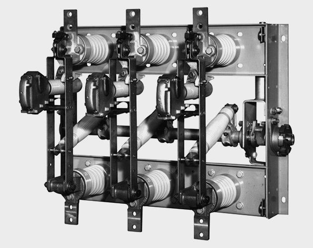 the front view of an outlined alduti-rupter switch with a hook stick for outdoor distribution Alduti-Rupter Switches - Indoor Distribution, no-external-arc circuit interruption, line switching, transformer switching, cable switching, no arc interruption